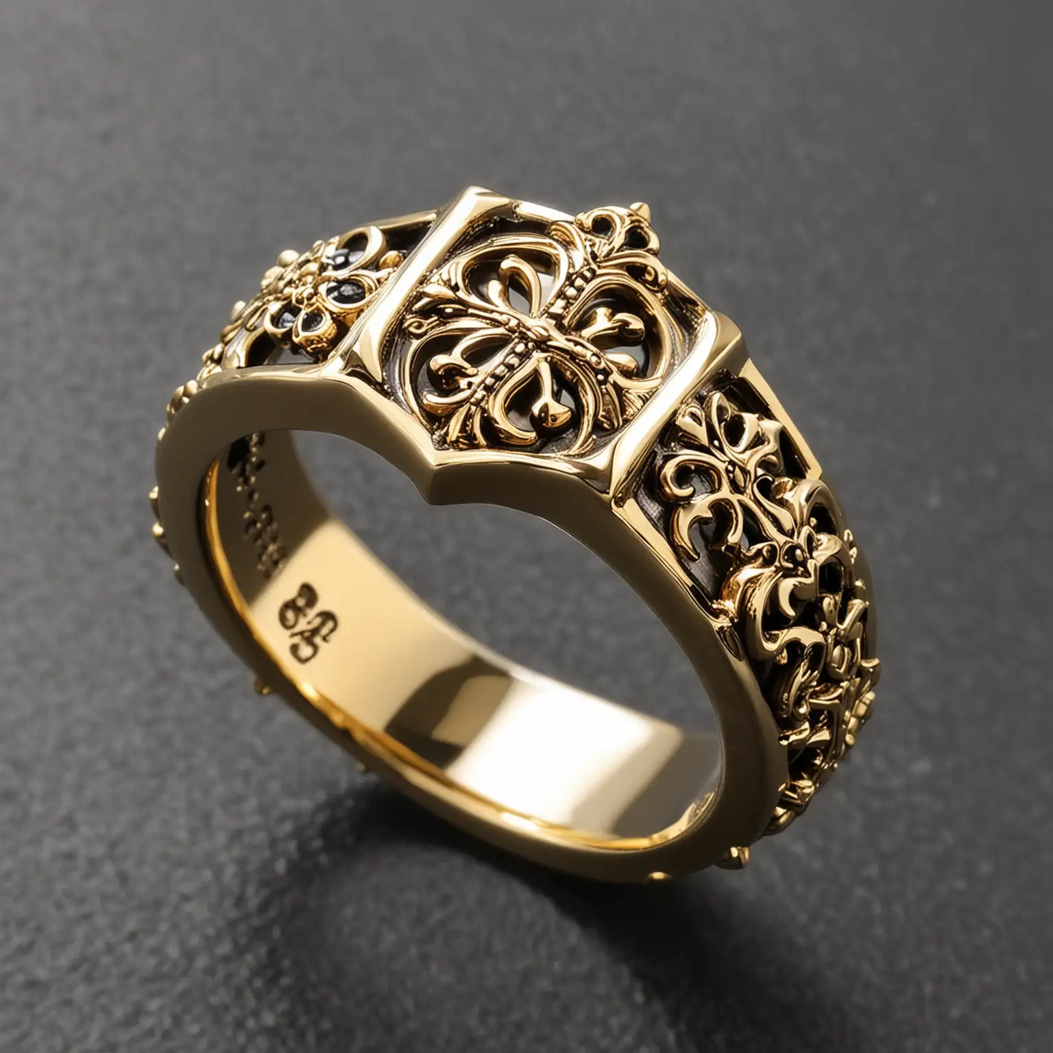 Gold gothic chrome hearts styled ring 