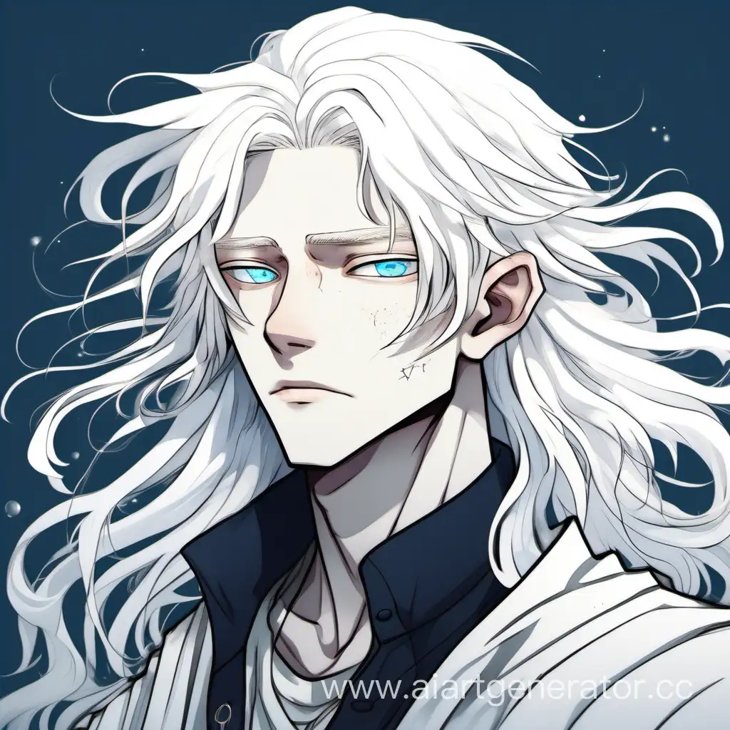 cartoon alt soft albino boy white eyelashes white hair messy long hair blue eyes dreamy tired sleepy openwork accessories