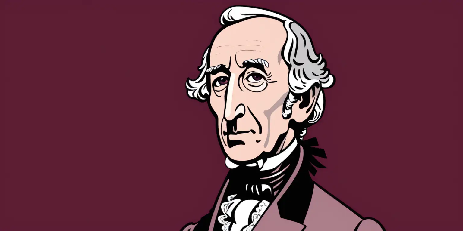 cartoon of John Tyler with a solid maroon background
