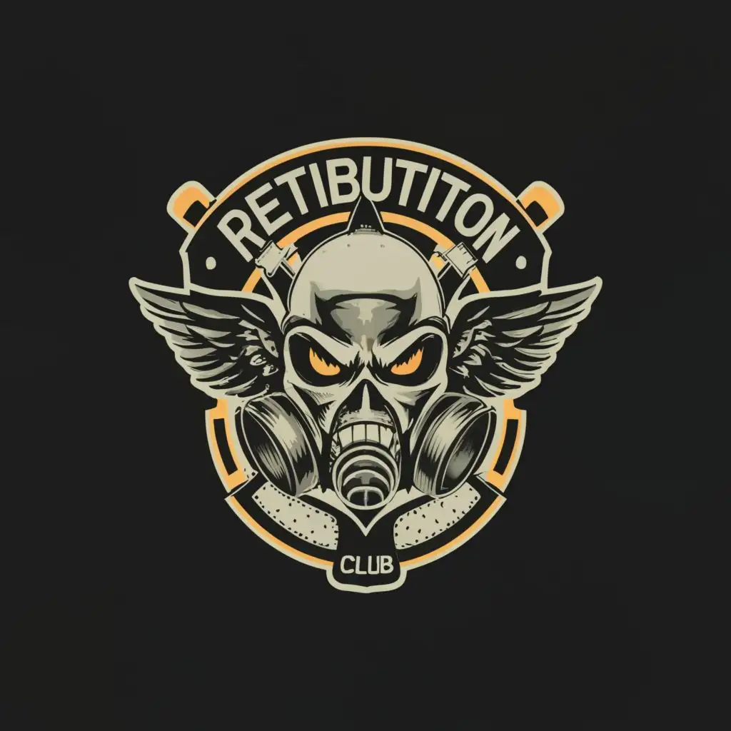 logo, Bane mask, with the text "RETRIBUTION CLUB", typography, be used in Automotive industry