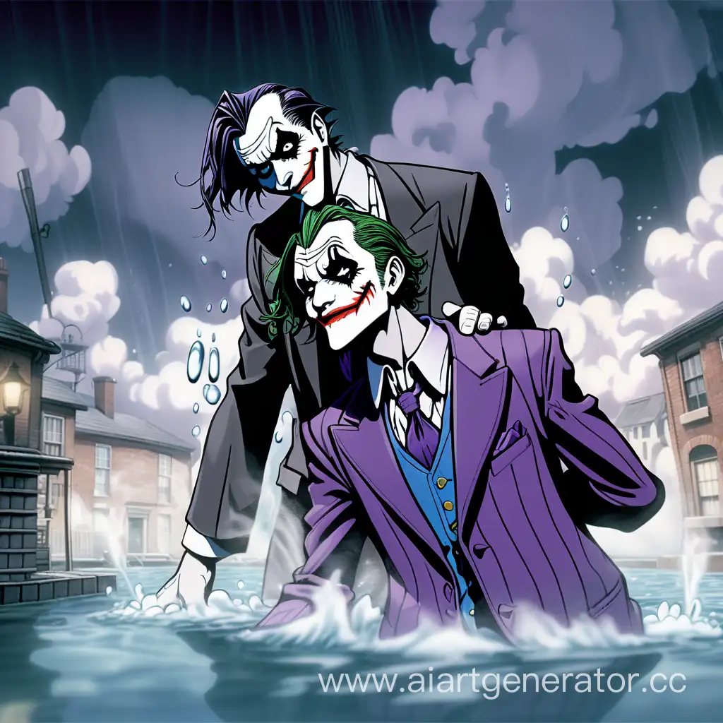 Oswald-Cobblepot-and-the-Joker-Enjoy-a-Playful-Bath-in-Anime-Style