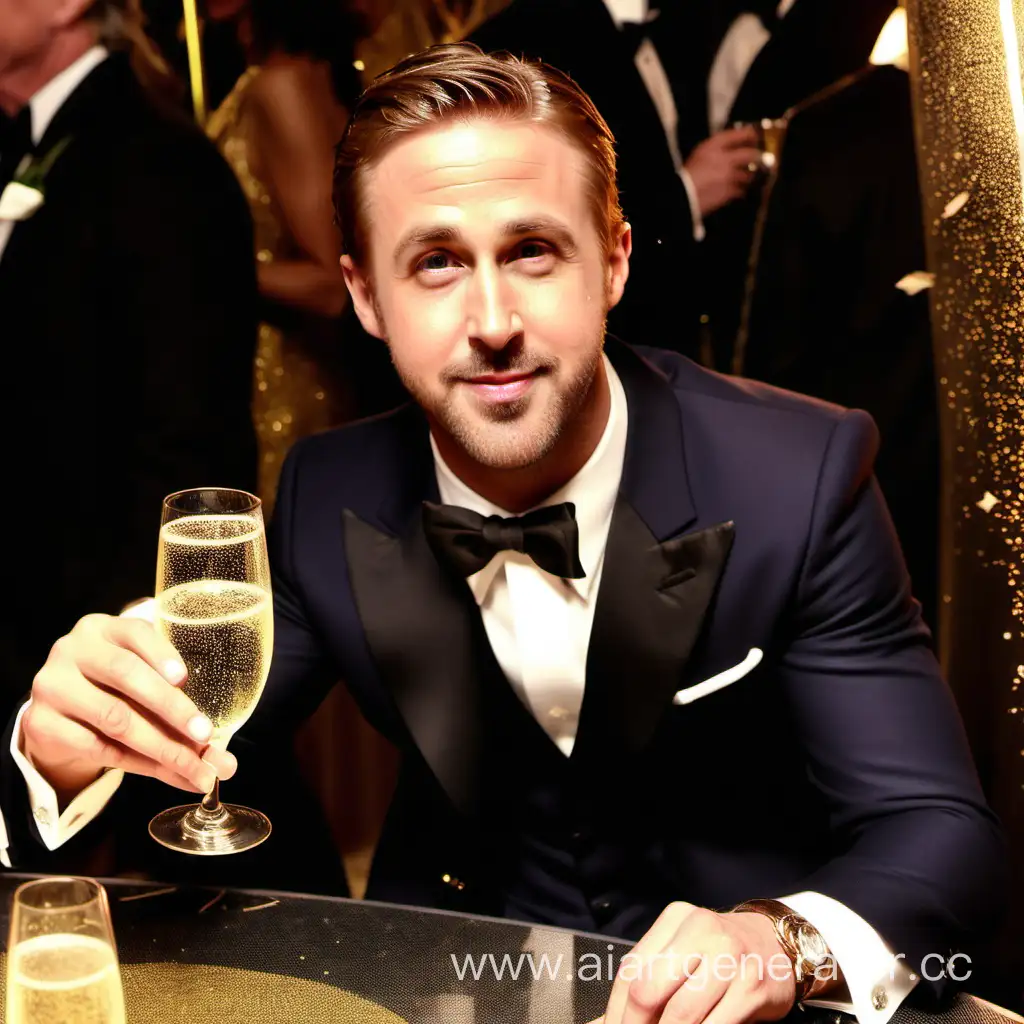 Ryan-Gosling-New-Year-Celebration-with-Champagne
