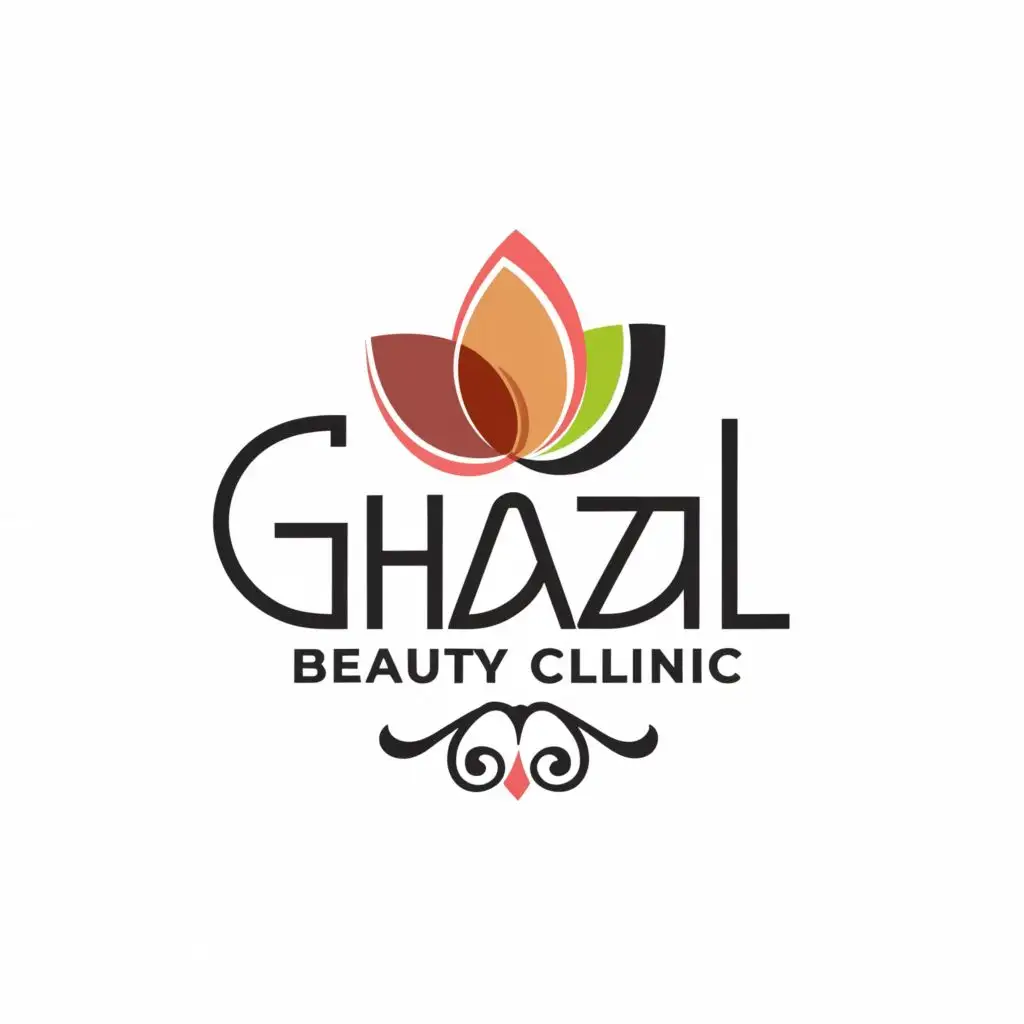 logo, Creative combination of word " GHAZAl " and Beauty women clinic
.
, with the text "Ghazal Beauty clinic", typography