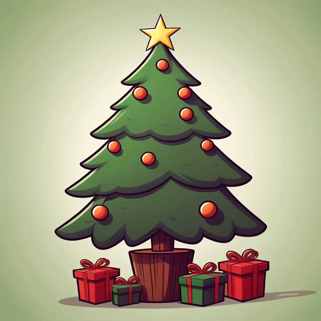 Cheerful Cartoon Christmas Tree Decorating Festive Presents