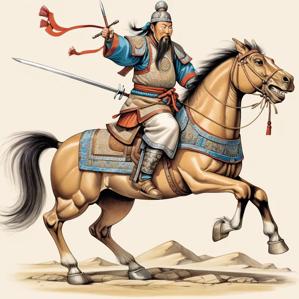 mongol warrior on horse on two legs