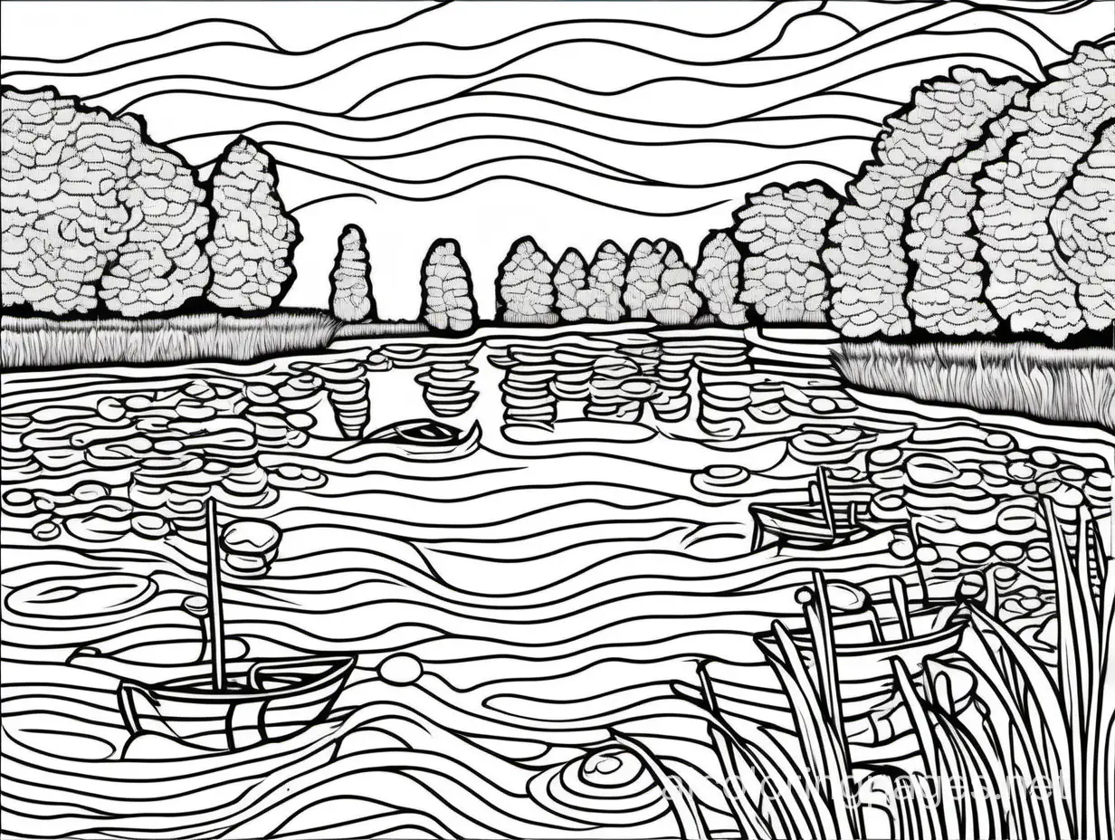 color by  numbers Monet , Coloring Page, black and white, line art, white background, Simplicity, Ample White Space. The background of the coloring page is plain white to make it easy for young children to color within the lines. The outlines of all the subjects are easy to distinguish, making it simple for kids to color without too much difficulty