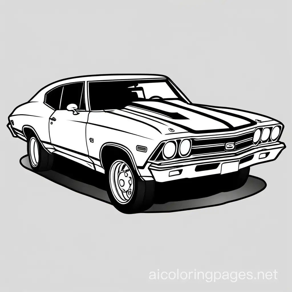 68 chevelle, Coloring Page, black and white, line art, white background, Simplicity, Ample White Space. The background of the coloring page is plain white to make it easy for young children to color within the lines. The outlines of all the subjects are easy to distinguish, making it simple for kids to color without too much difficulty