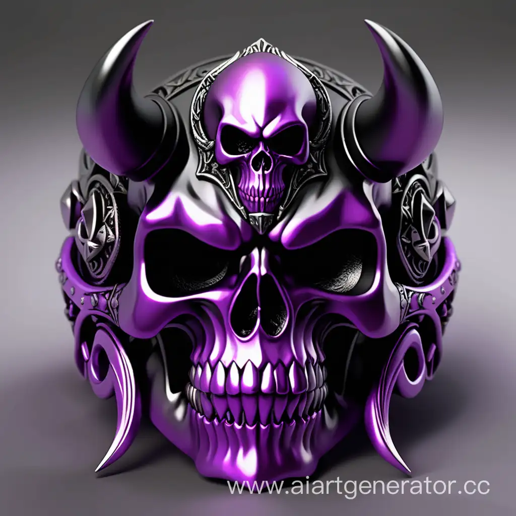 Черно-фиолетовое темное металлическое кольцо с черепом демона в стиле темного фэнтези