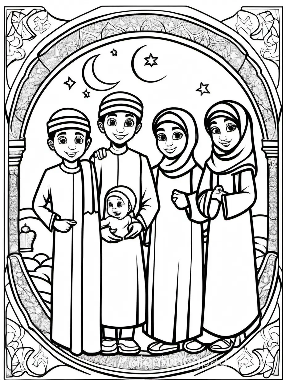  Charity and giving during Ramadan
, Coloring Page, black and white, line art, white background, Simplicity, Ample White Space. The background of the coloring page is plain white to make it easy for young children to color within the lines. The outlines of all the subjects are easy to distinguish, making it simple for kids to color without too much difficulty