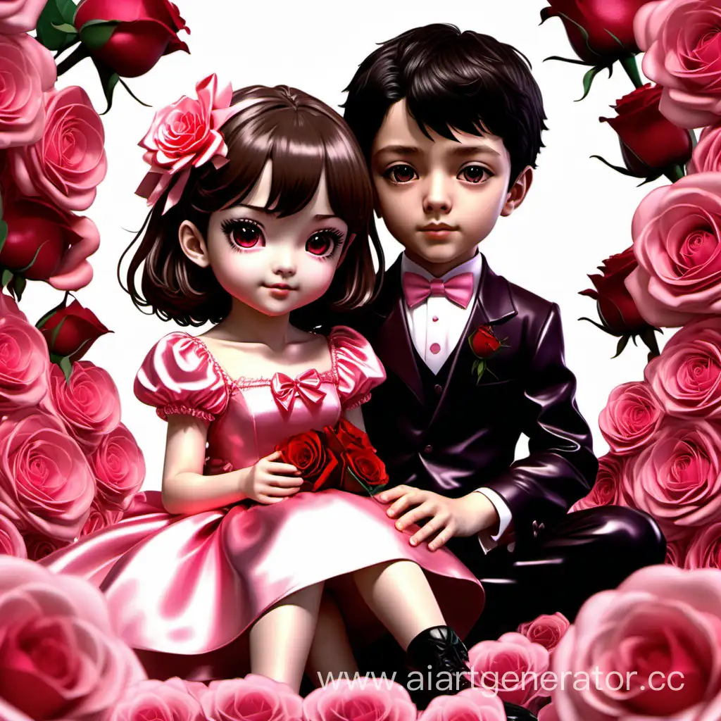 Valentines-Day-Anime-Style-Cute-Kids-in-Glossy-Costumes-with-Roses