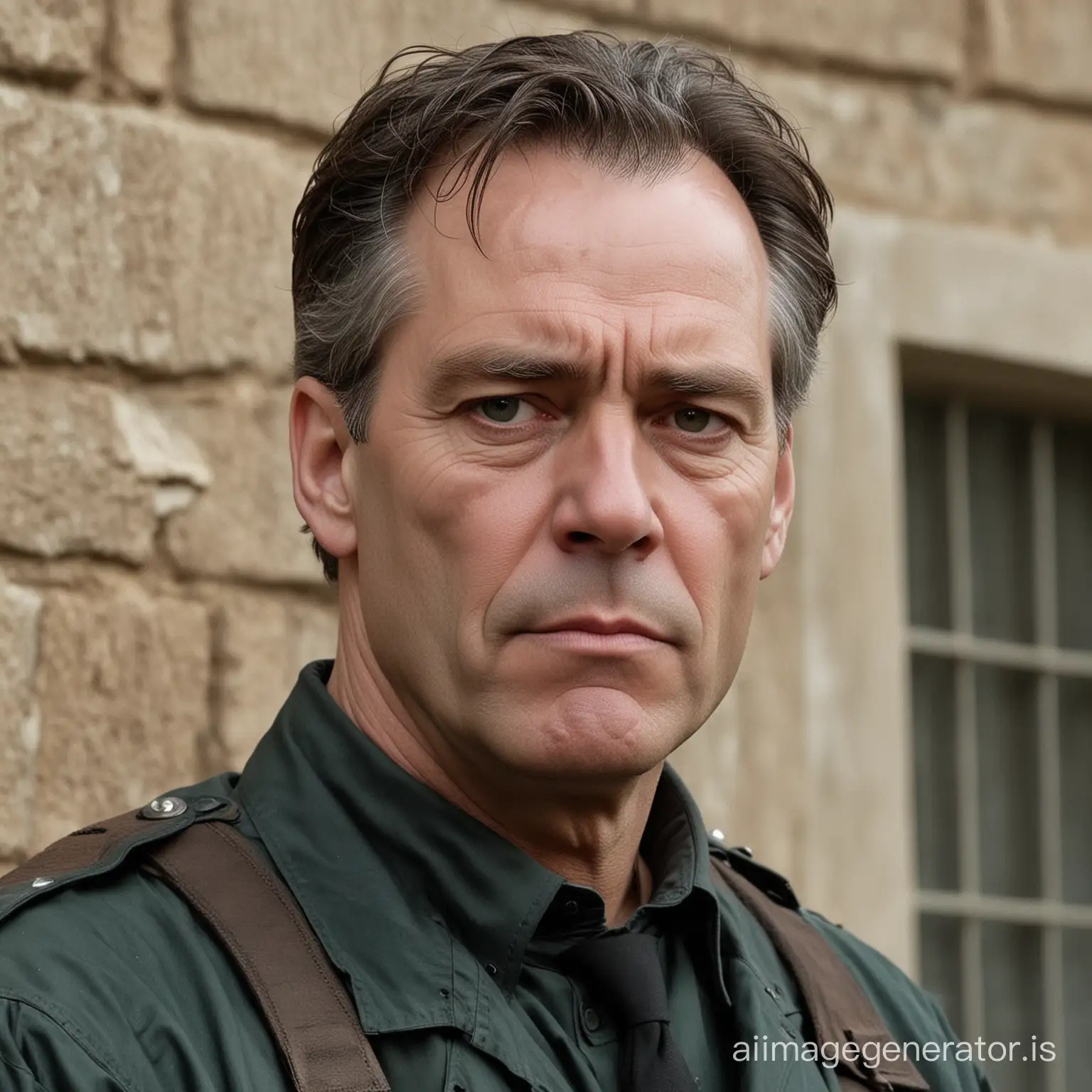 Paul Edgecombe, the central character in Stephen King's "The Green Mile," is depicted as a seasoned corrections officer with a weathered appearance that mirrors his years of service in Cold Mountain Penitentiary. His face, etched with lines of experience and empathy, reflects the toll of his job, displaying both the weariness of witnessing the darker aspects of humanity and the compassion that defines his character. Paul's square jawline suggests a sense of strength and resilience, traits necessary for maintaining order and discipline in a challenging environment. His hair, graying and cropped short, speaks to his maturity and seriousness of purpose. Throughout the narrative, Paul's countenance serves as a window into his inner struggles and moral conflicts, as he navigates the complexities of justice, redemption, and human frailty. Despite the weight he carries on his shoulders, there's a quiet determination in his gaze, a steadfast commitment to upholding his principles even in the face of adversity. Paul Edgecombe emerges as a figure of both authority and compassion, embodying the intricate balance between duty and humanity in a world marked by darkness and redemption.
