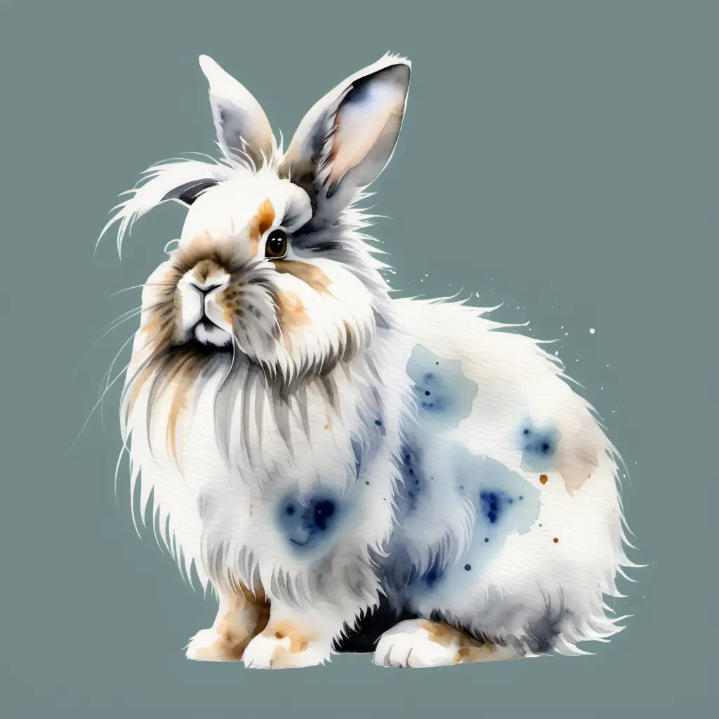 Graceful Watercolor Rendering of a Fluffy Grey and White Lionhead Rabbit