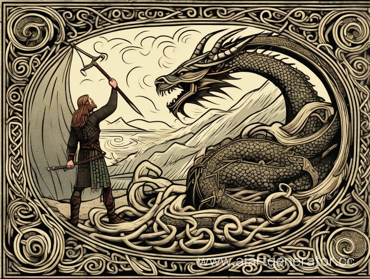 искуство викингов юноша убивает дракона на камне 