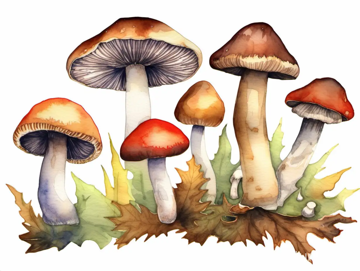 mushrooms to cut out, watercolor