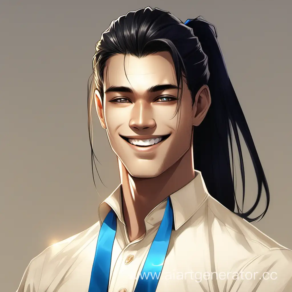 Charming-Young-Man-with-SunKissed-Glow-and-Blue-Ribbon-Ponytail