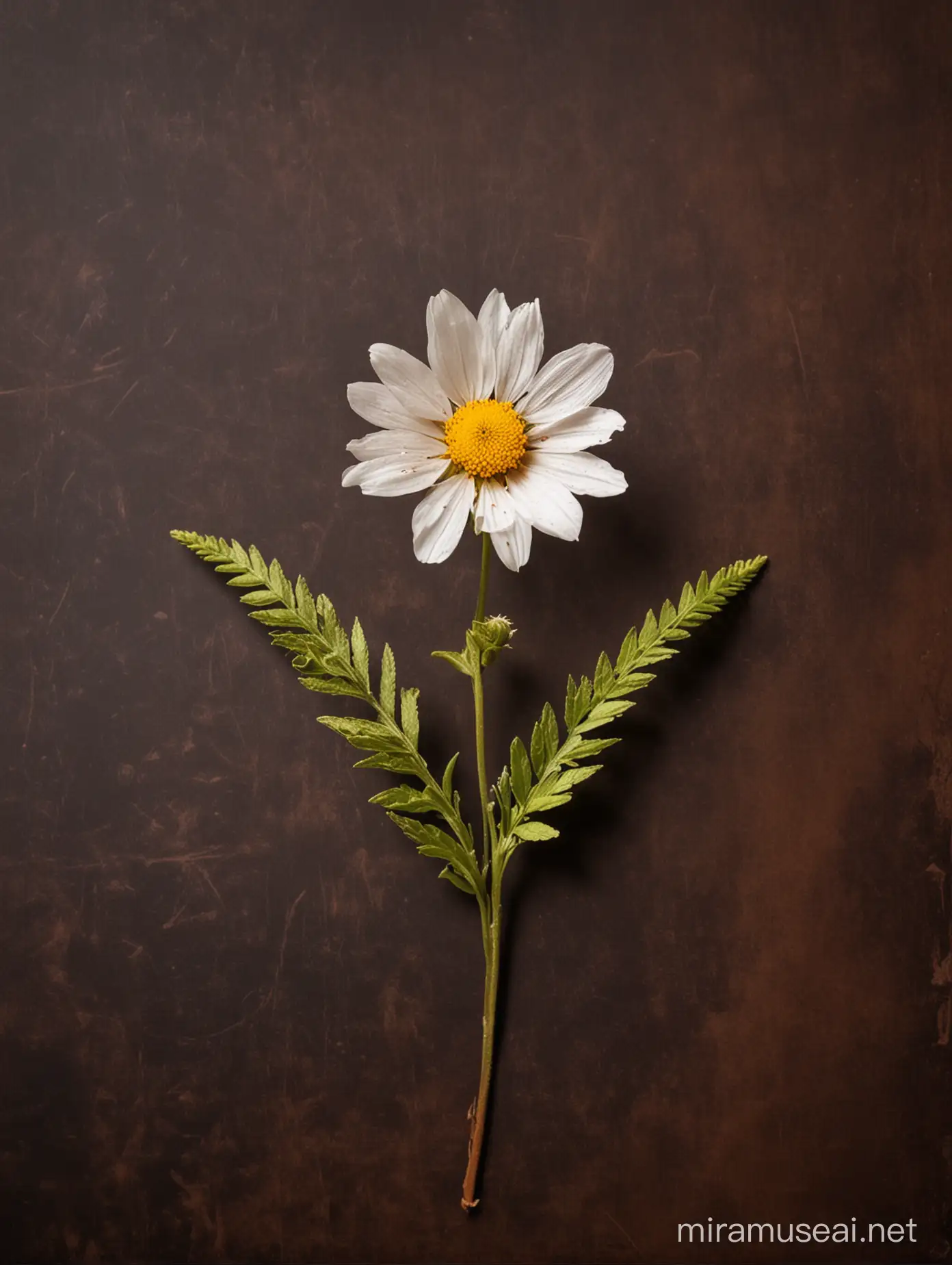natural wild flower ON dark brown rust background