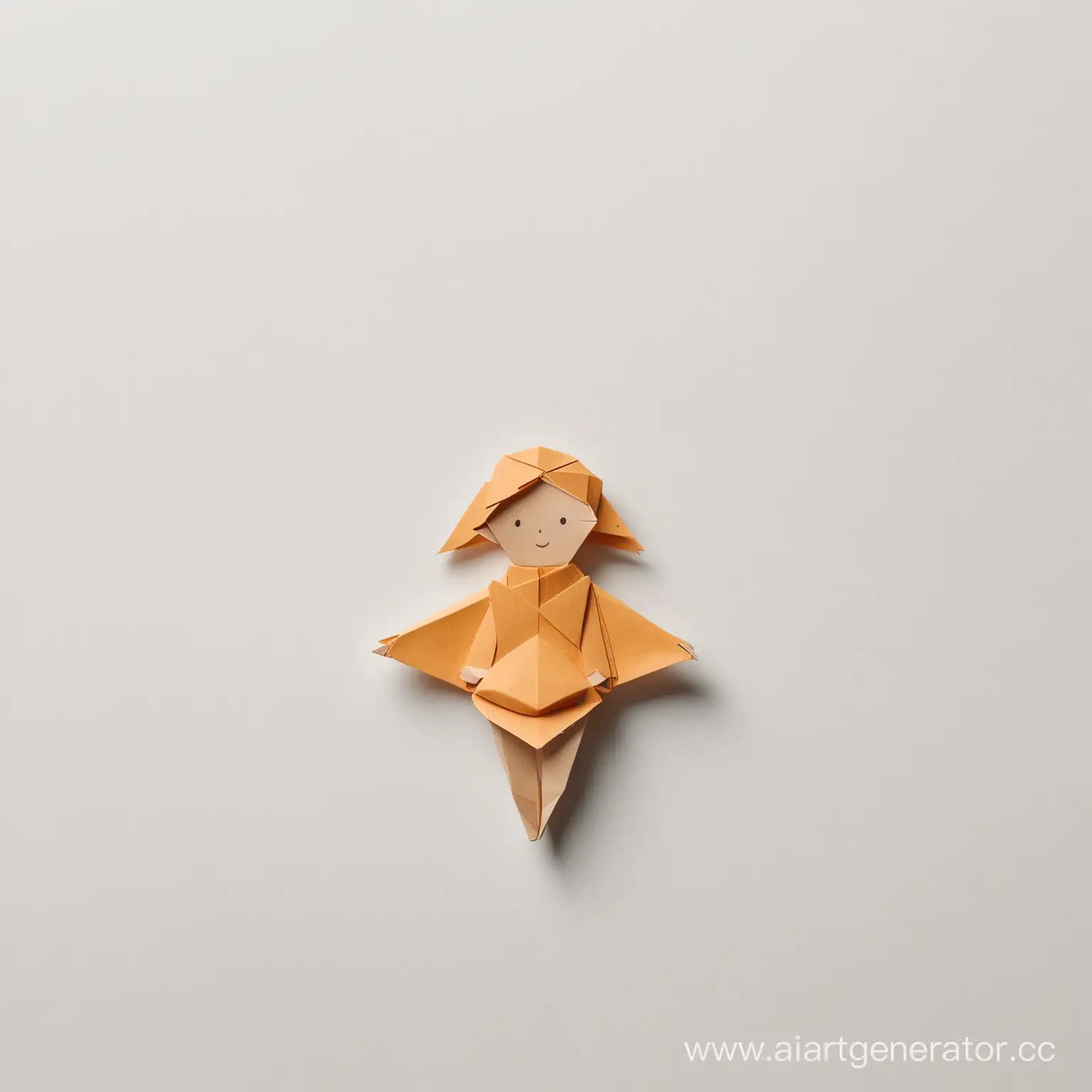 a little paper girl on a white background. Minimalistic origami