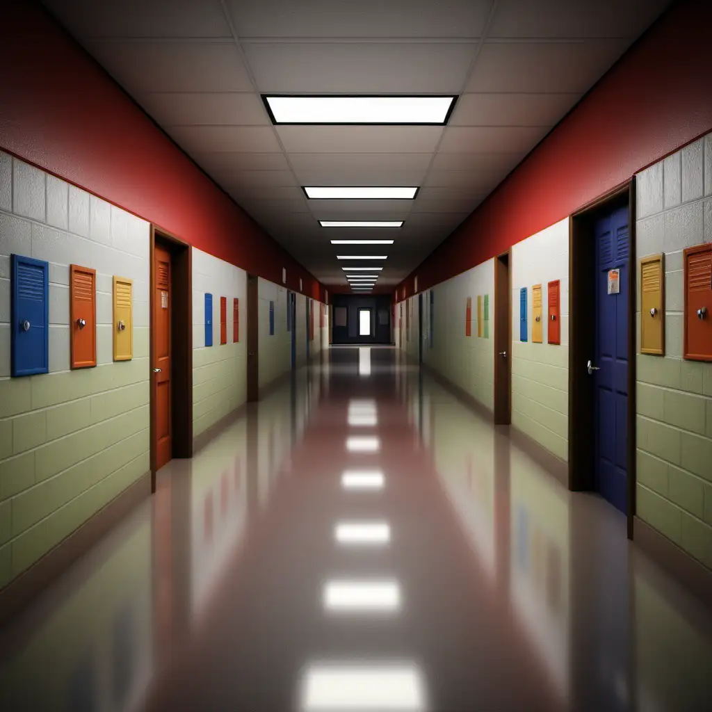Vibrant Realistic Elementary School Hallway Scene