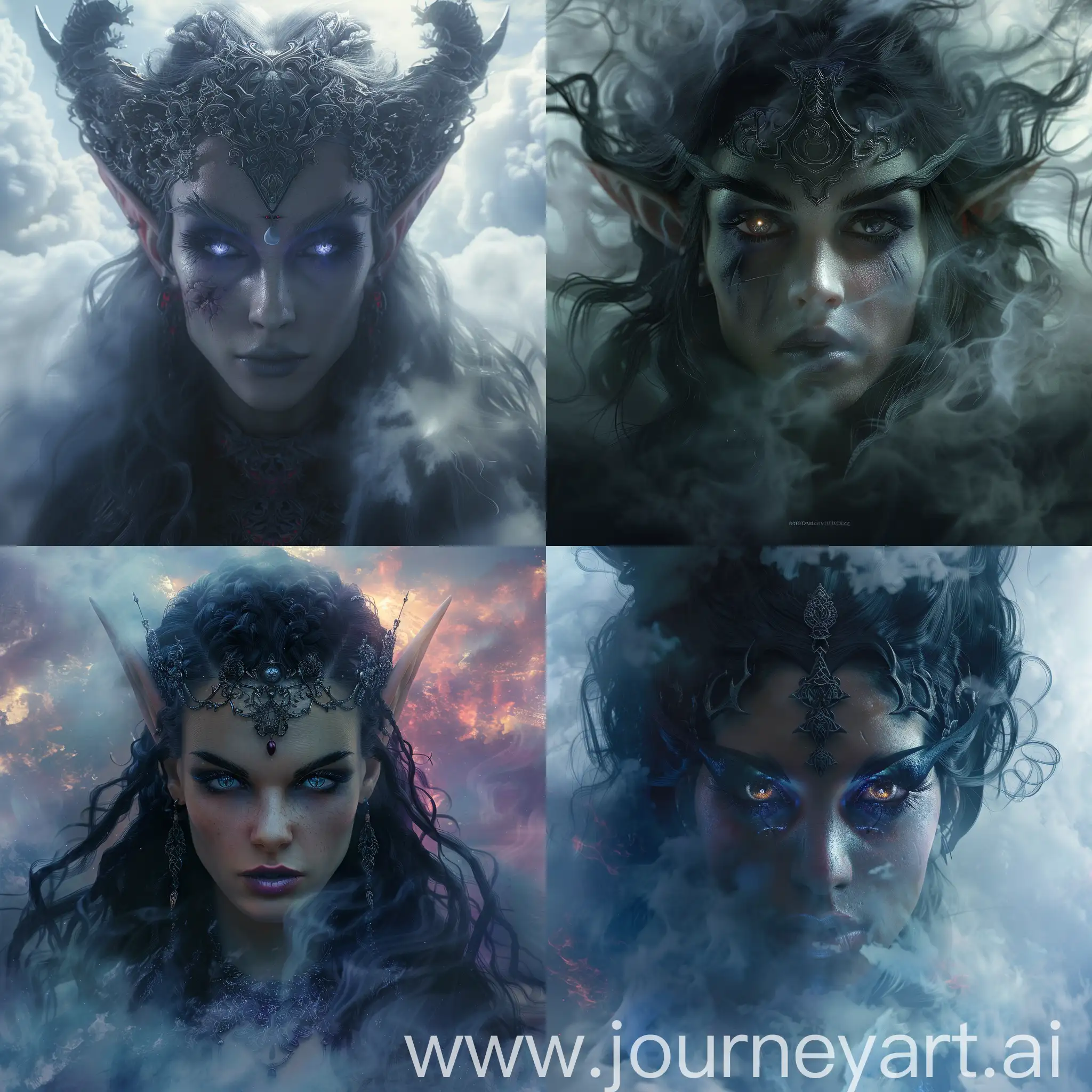 the portrait of Queen Azshara emerges as a marvelous depiction of sheer beauty, captivating all who lay eyes upon it. Every aspect, from the intricate and highly detailed elements to the polished and glorious composition, showcases the talent and skill of these renowned artists. The astonishing use of dark colors by Alasdair McLellan, along with the digital paintings by Daniel Merriam, Peter Gric, and Dariusz Klimcza, enhances the artwork with hair backlighting, volumetric lighting, and a breathtaking display of 8K resolution. The perfection of Queen Azshara's eyes, boasting flawless pupils and an undeniable expressiveness, is showcased amidst a backdrop of mist, fog, and clouds that add an ethereal touch. The ultra-high definition (UHD) imagery offers unrivaled vibrancy with vivid colors and an extraordinary level of detail that leaves one awe-inspired. This UHD drawing, a true work of art, stands as a testament to its beautiful and intricate design, intricately rendered through the Octane Render process. With its astounding level of detail and trendsetting presence on ArtStation, this oeuvre seamlessly blends artistic photography with photorealistic concept art, evoking a volumetric cinematic experience like no other.