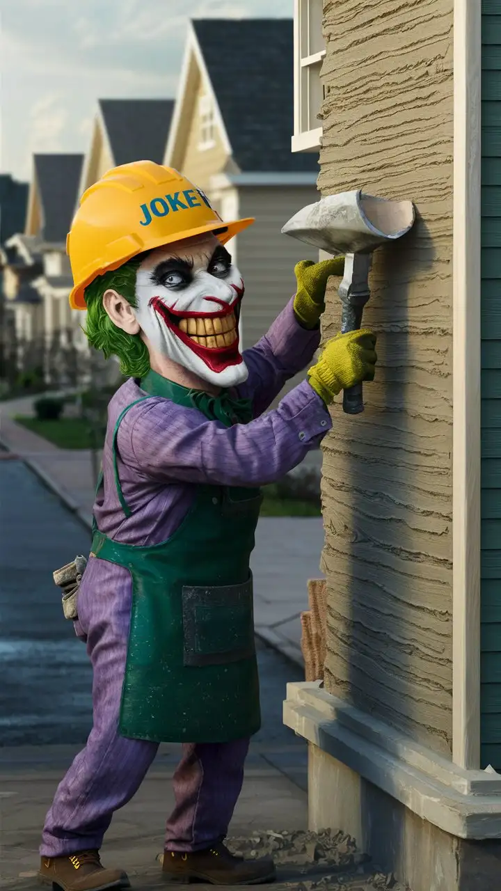 Joker as a builder. He's plastering a house 