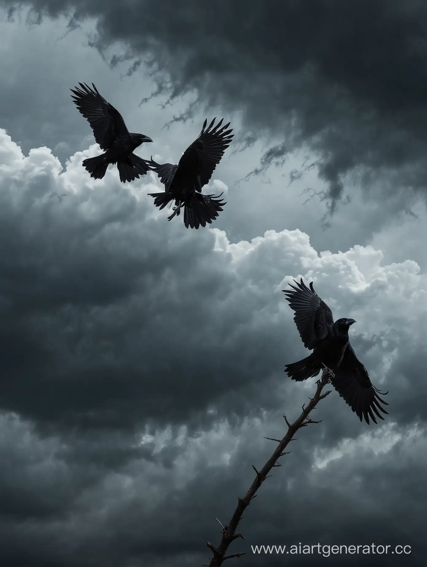 Majestic-Ravens-Soaring-Amidst-Dramatic-Cloudy-Skies