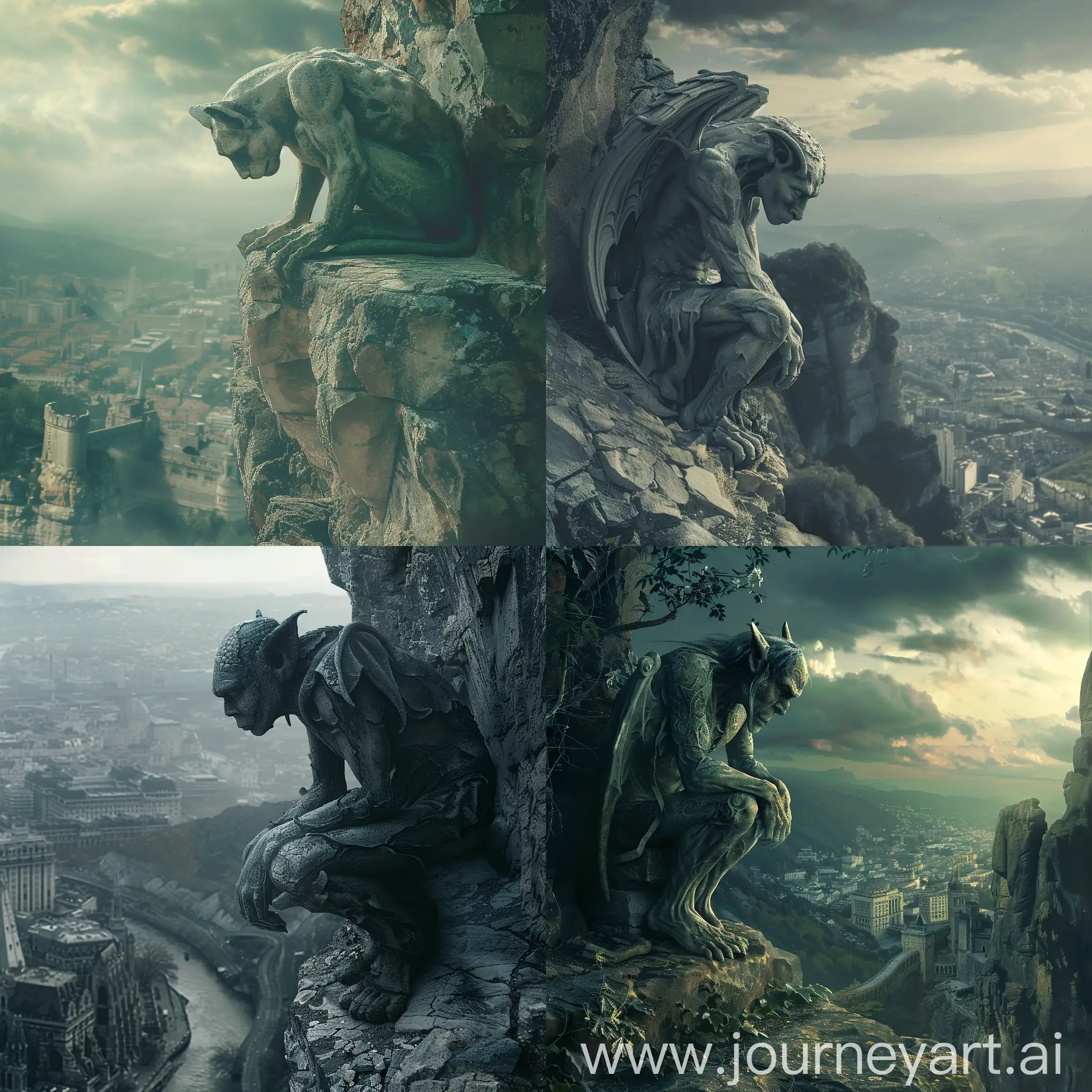 Lonely-Gargoyle-Gazing-Over-City-Surreal-Fantasy-Art