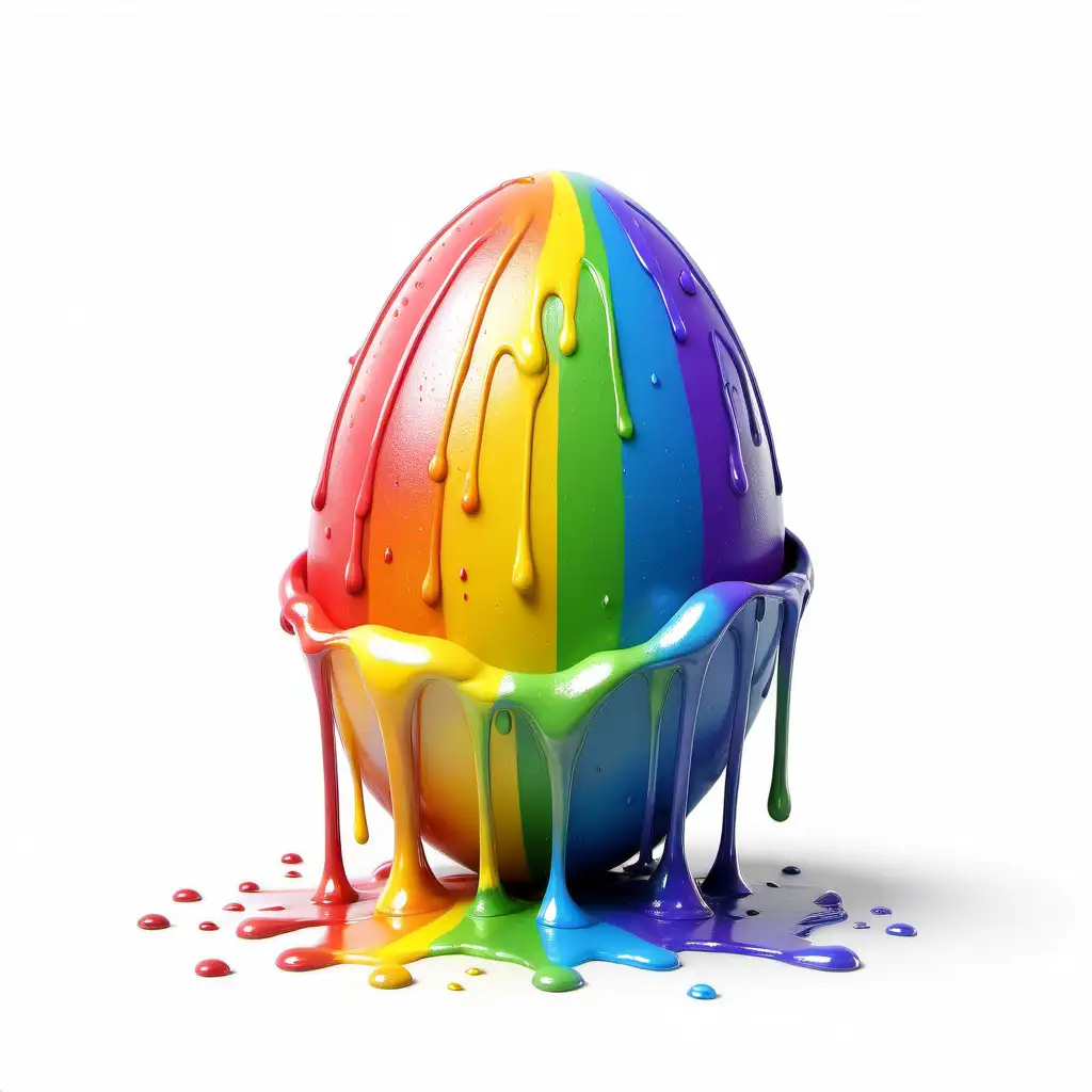 Simple sketch of a 3D rainbow egg, rainbow paint dripping. white background.