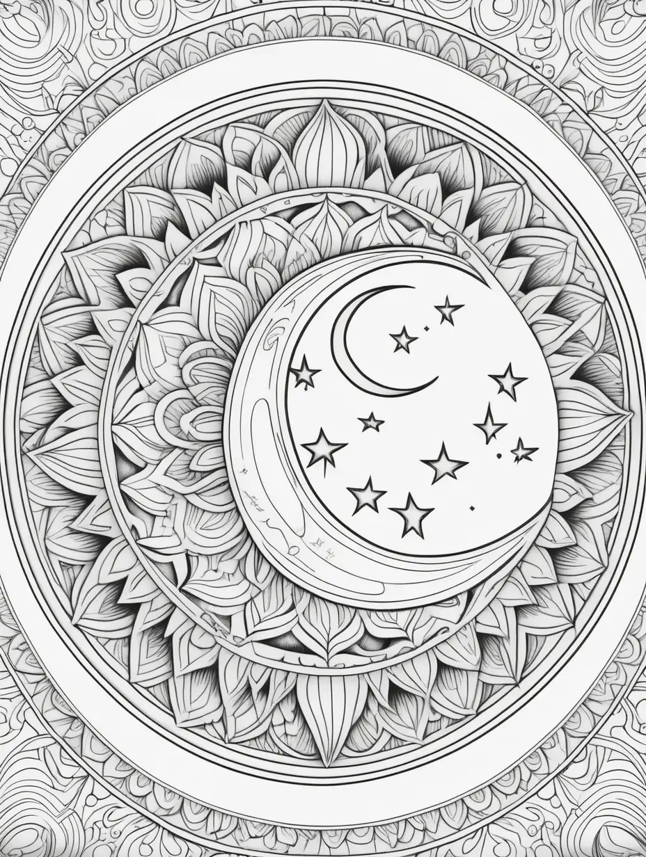 Mandala Moon Coloring Page with Bold Lines