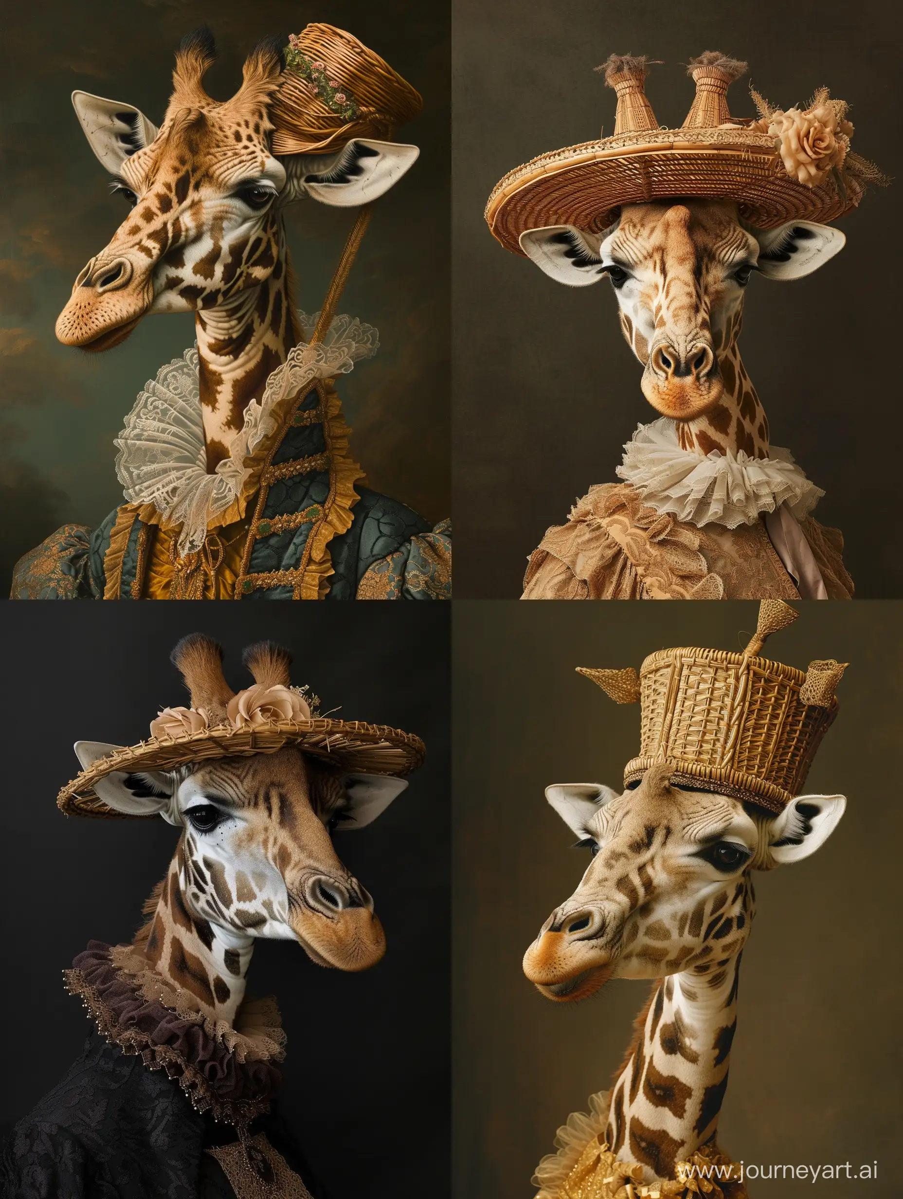 Жираф в стиле барокко в костюме . трость шляпа