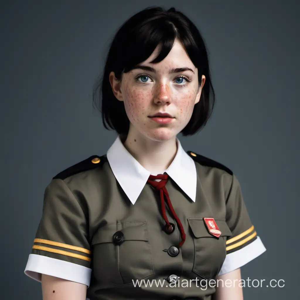 Young-Woman-in-Youth-AntiSex-Union-Uniform-with-Freckles