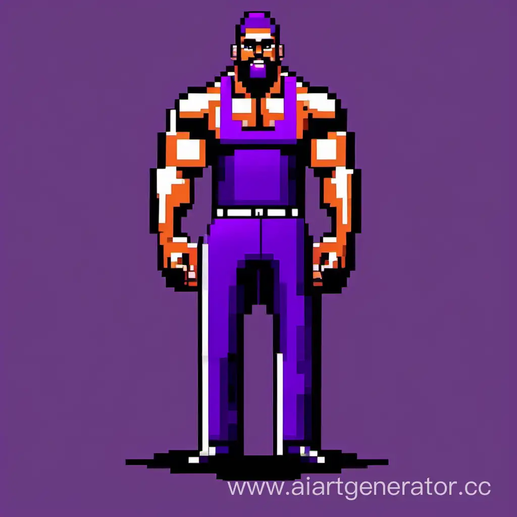 pixelized full height tall man gang member in purple color muscular