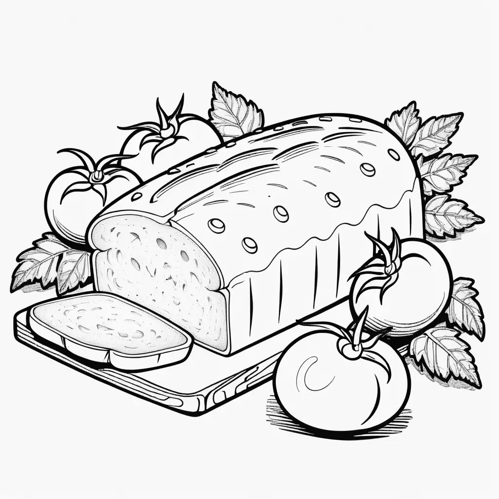 Tomatoes and Loaf of Bread Sketch for Coloring Book