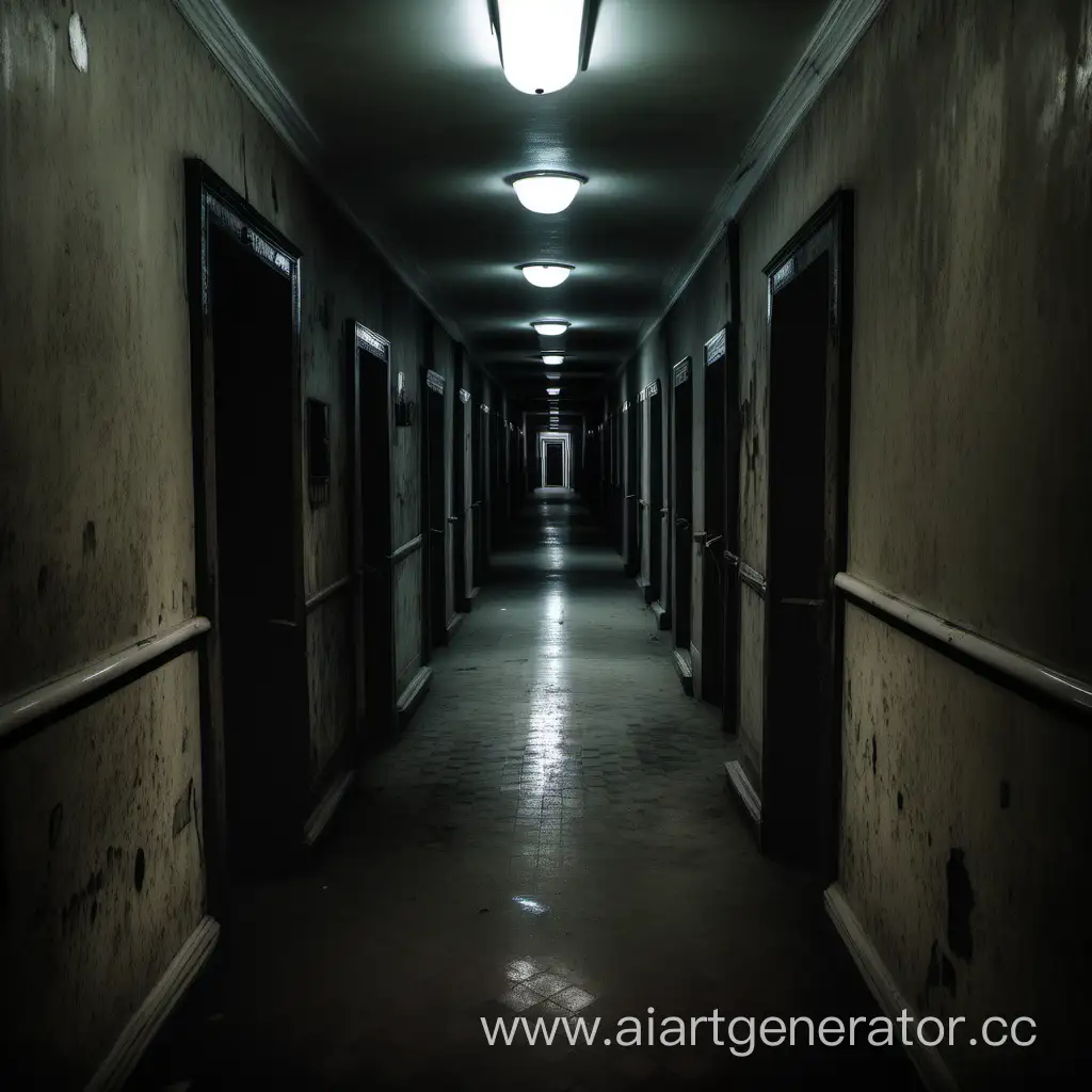 Подвальные мрачные коридоры психиатрический больницы с железными дверями и тусклым светом в стилистике 18 века Российской империи , в которых находятся палаты с больными. Все внутри старое и пошарпанное. Атмосферп внутри унылая