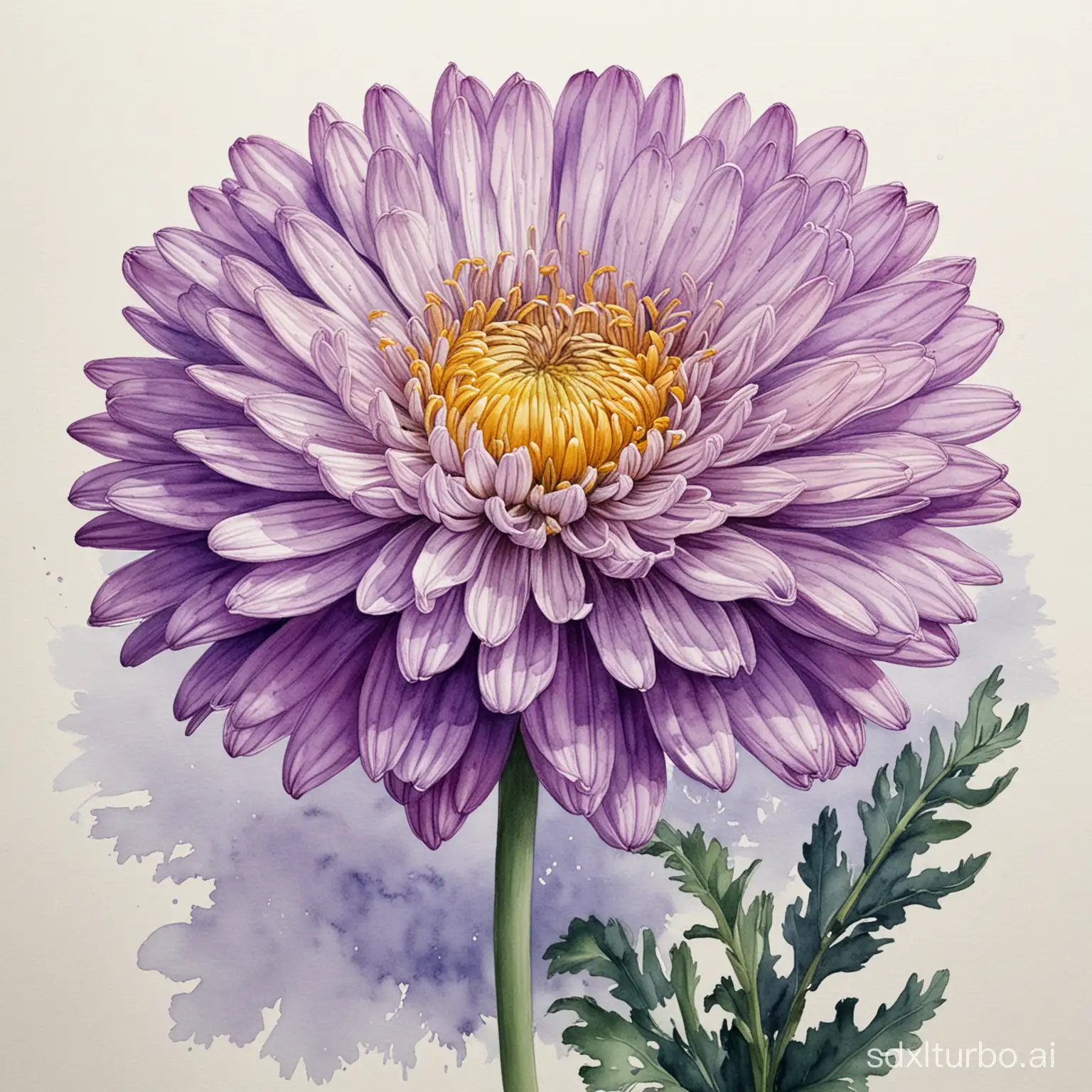 Purple-Chrysanthemum-Flower-Drawing-in-Watercolor-Style