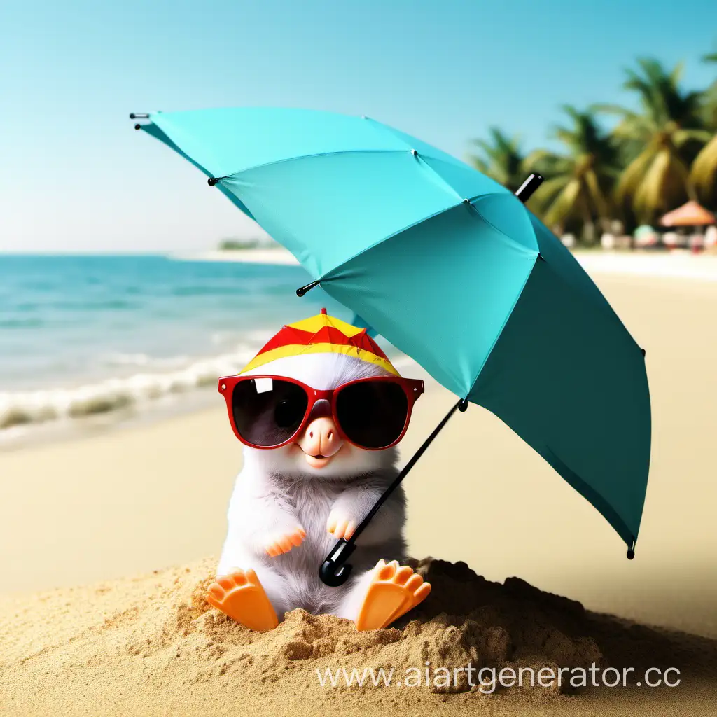 Adorable-Animals-Enjoying-a-Tropical-Beach-Day-with-Umbrella-and-Sunglasses