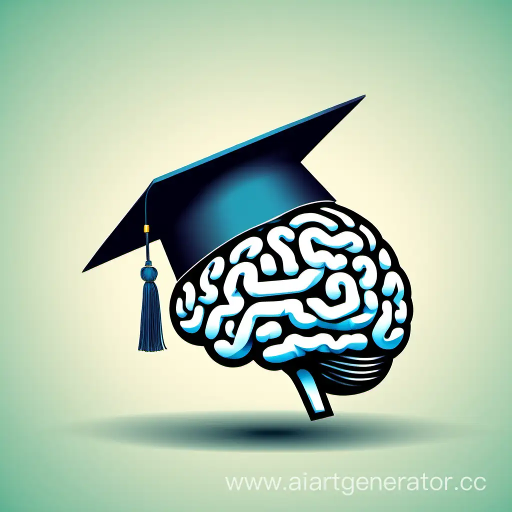 Мозг с шапкой выпускника на голове