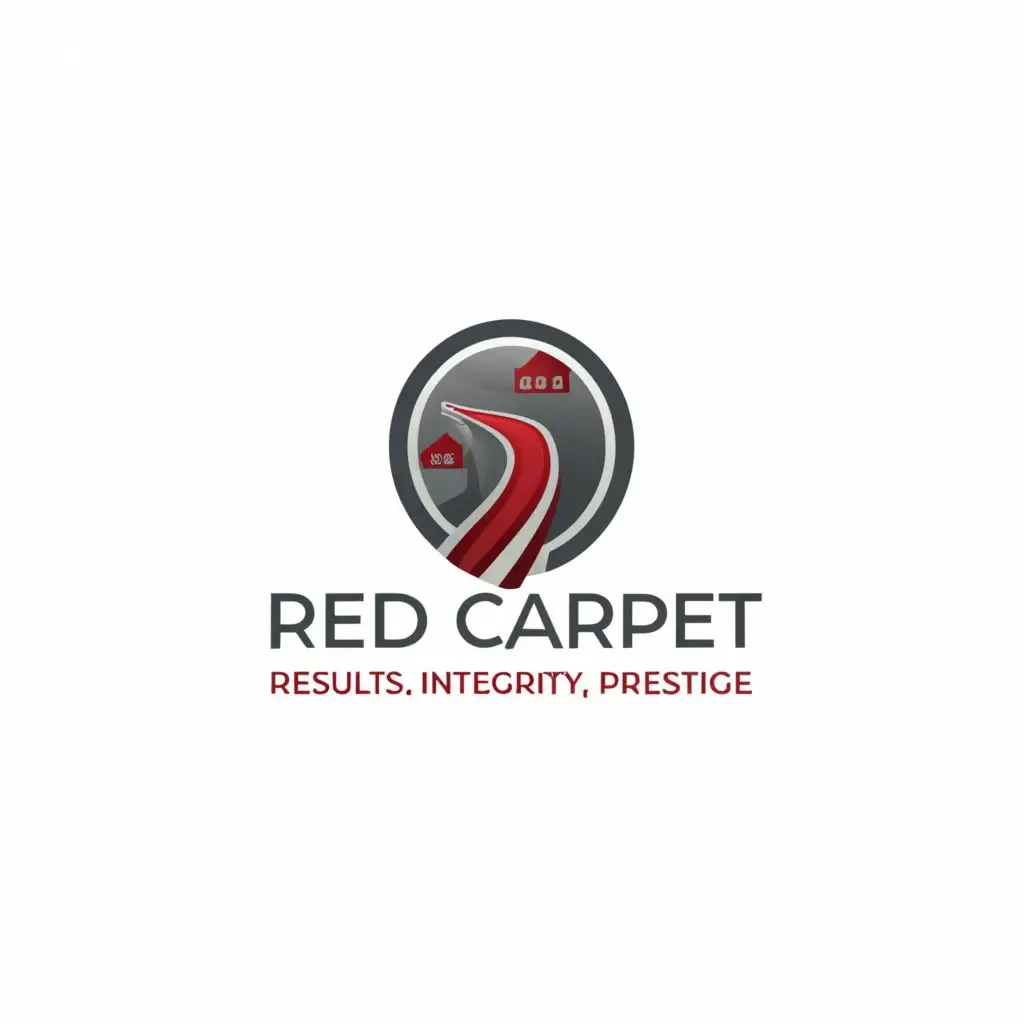 a logo design,with the text "Red Carpet Realty", main symbol:A strip of red carpet and the slogan "Results Integrity Prestige",Moderate,be used in Real Estate industry,clear background. Make the logo name "RED CARPET REALTY"