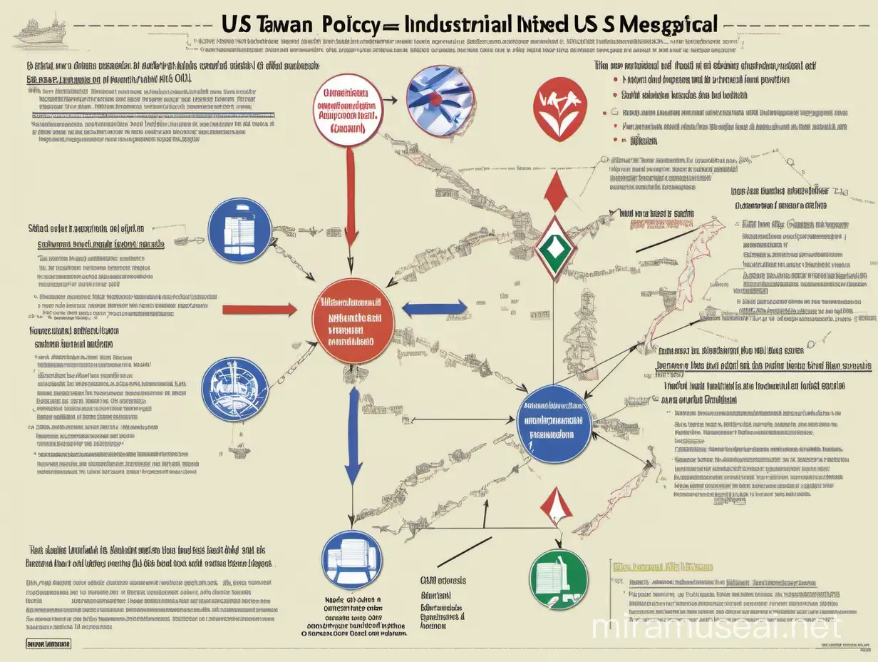 **US Industrial Policy’s Mixed Messages**:
   - Use a two-way arrow to demonstrate the inward and outward impacts of US policies.
   - Add icons or images of the IRA and CHIPS Act and list their key provisions.
   - Show how these acts impact global supply chains, with dotted lines and flags of affected countries like Australia, Japan, South Korea, and Taiwan.