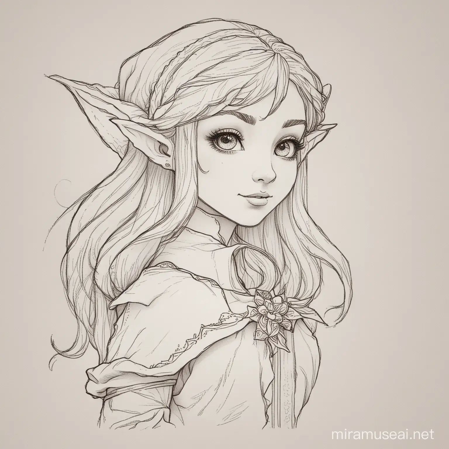 Single Elf Coloring Page with White Background