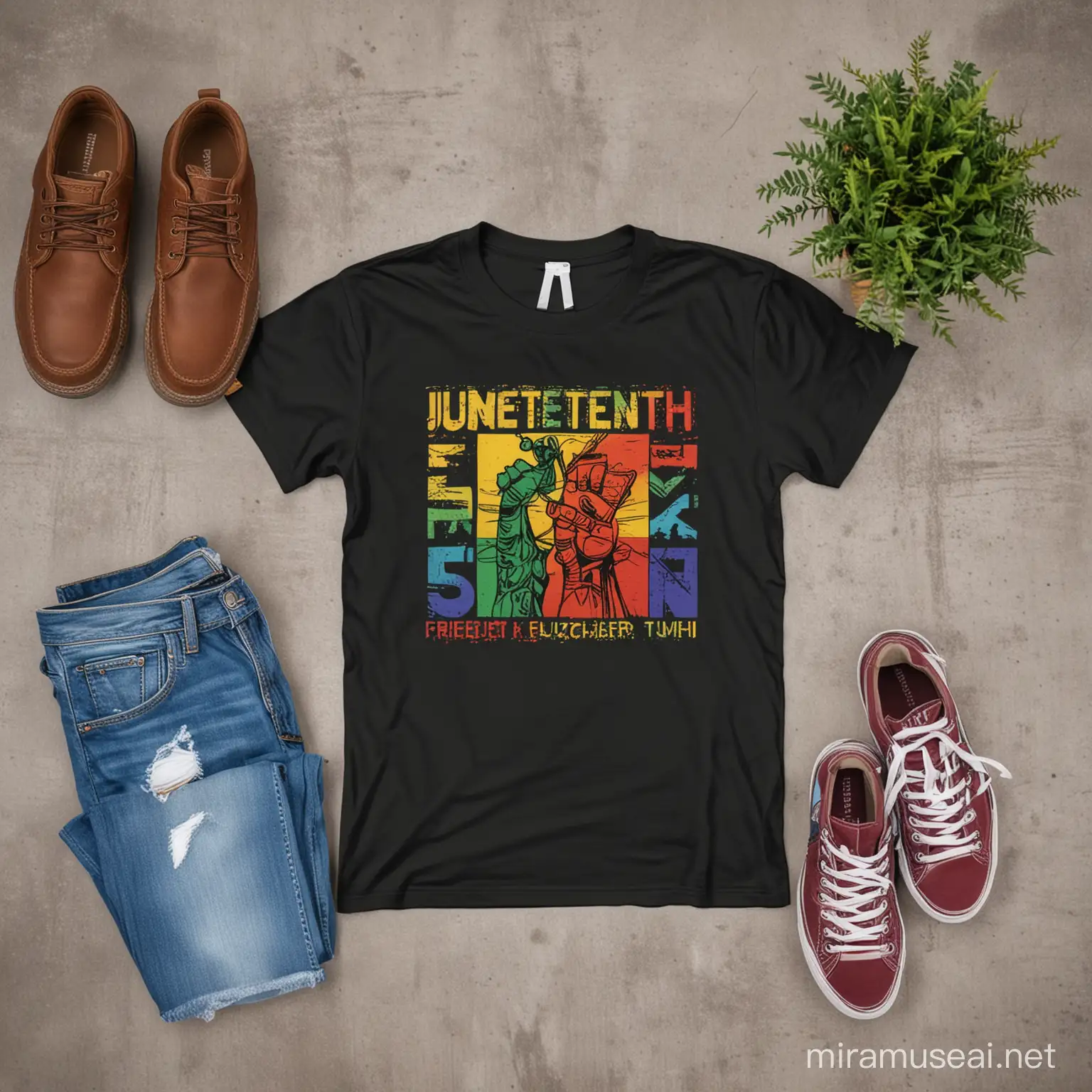 Juneteenth Day Freedom TShirt Celebration with Vibrant Colors and Symbolic Elements