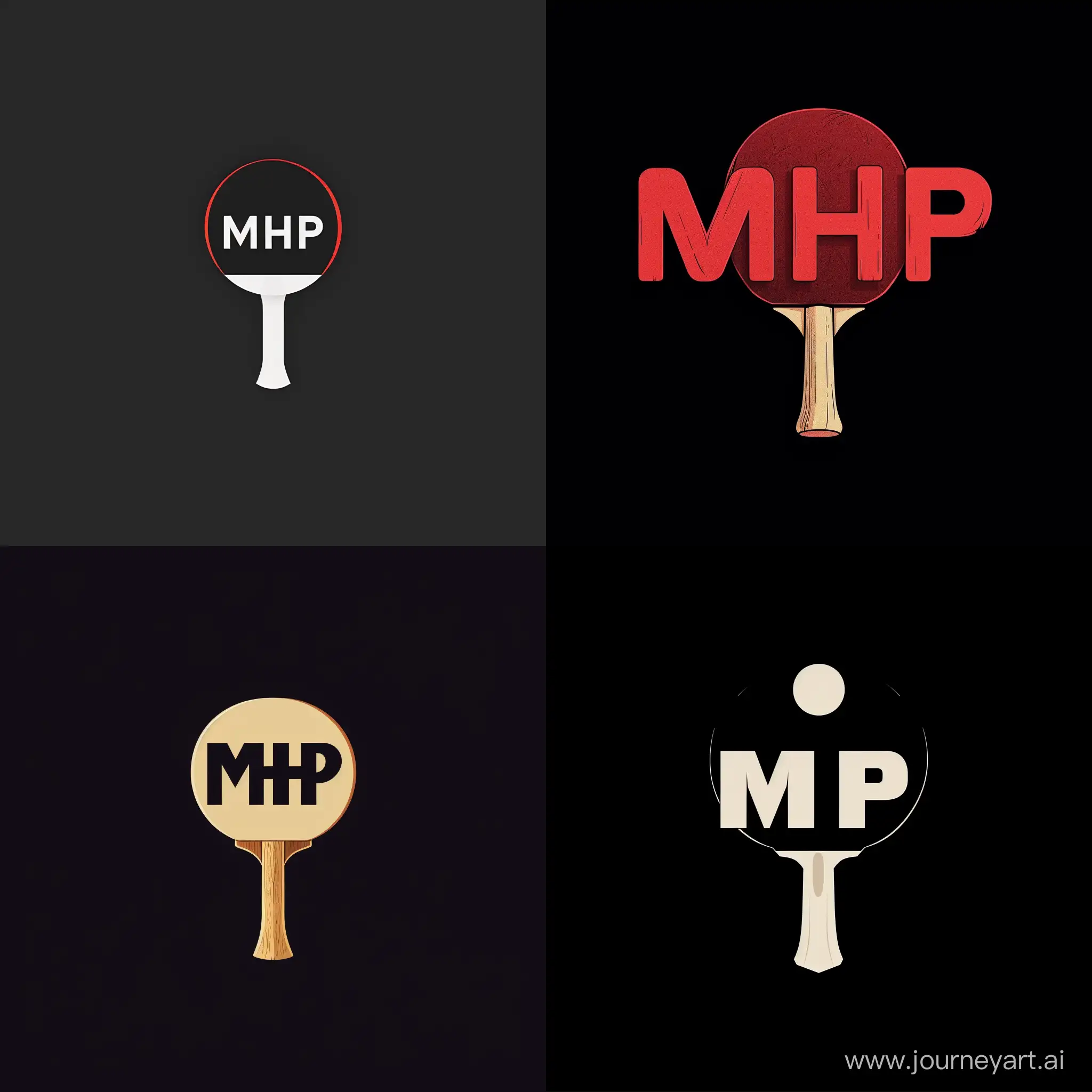 Modern-Flat-Vector-Logo-MHP-Table-Tennis-Bat-on-Black-Background