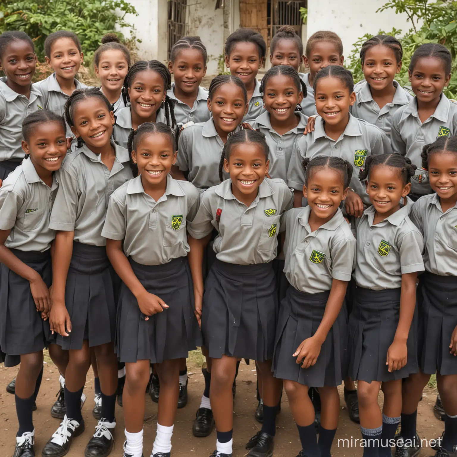 Happy Jamaican School Children in Uniform Smiling Joyful Students in Traditional Dress