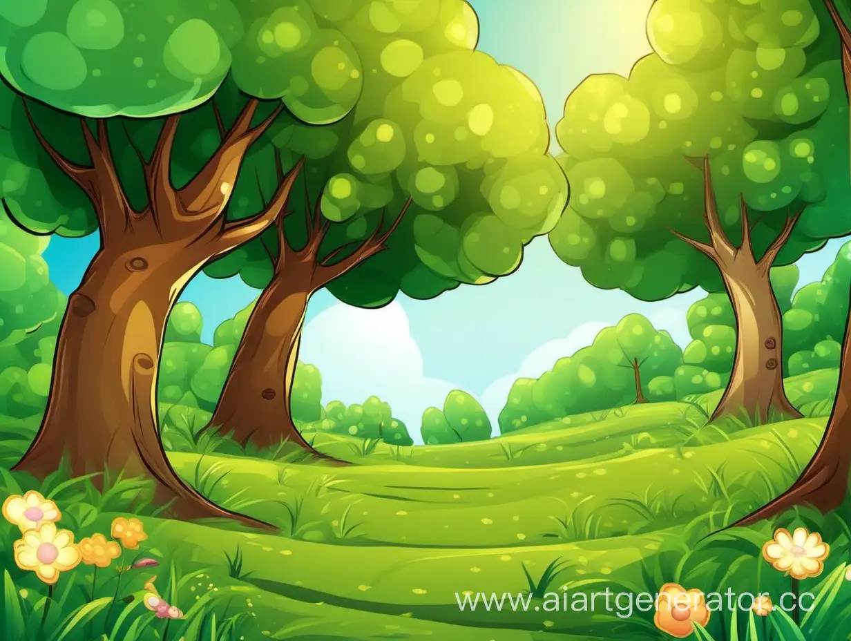 Cartoonish-and-Cute-TreeFilled-Clearing-Illustration