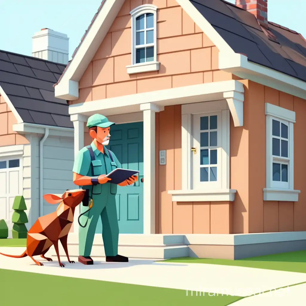 Exterior Home Pest Inspection in Low Poly Clip Art Style