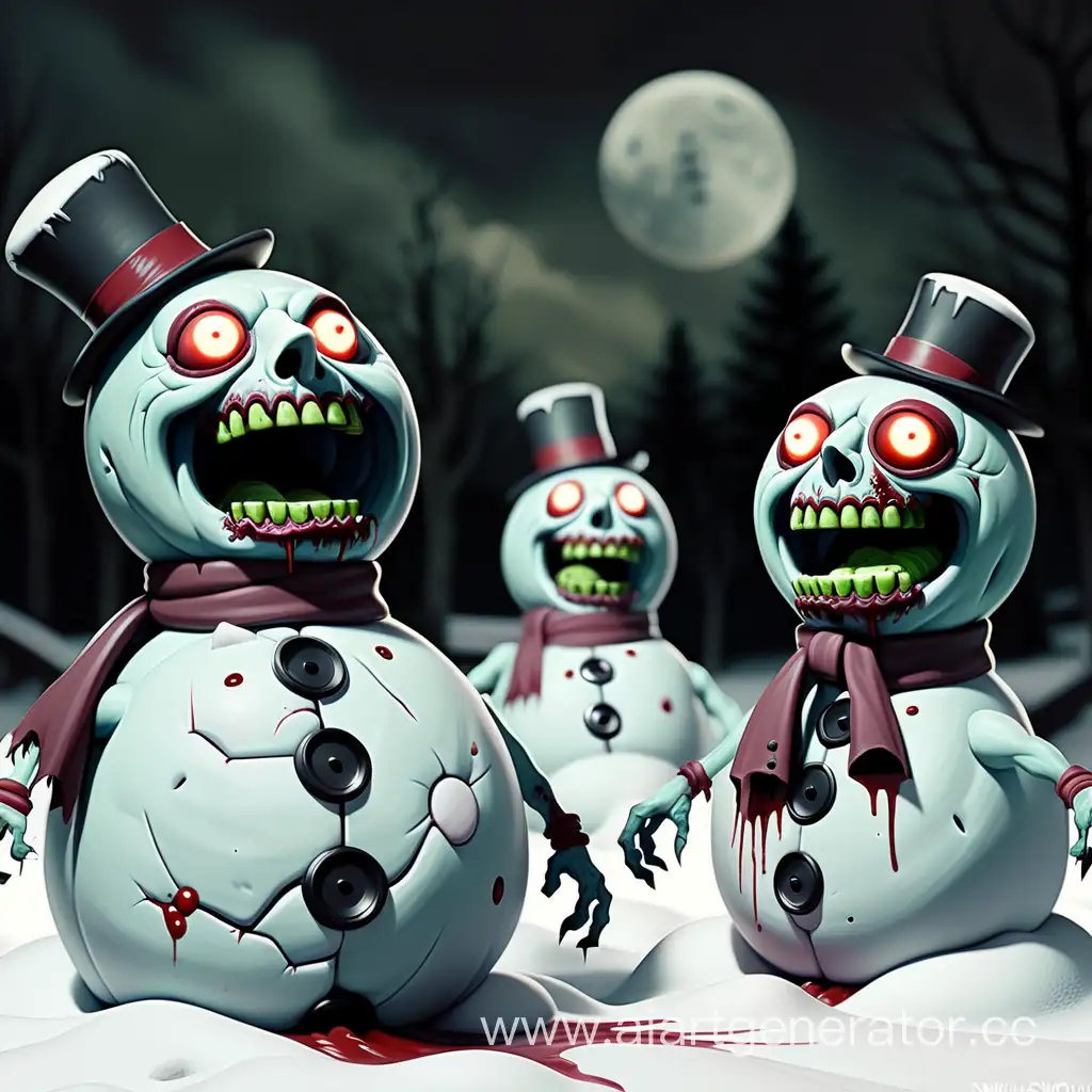 Eerie-Winter-Scene-with-Zombie-Snowmen-Spooky-Snow-Sculptures-in-a-Chilling-Landscape