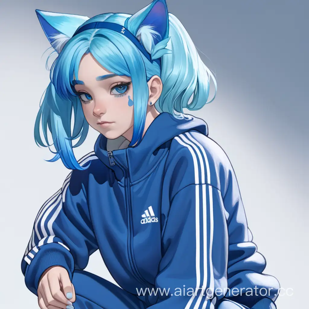 Adidas-Tracksuit-Catgirl-with-Blue-Hair-Trendy-Feline-Fashion