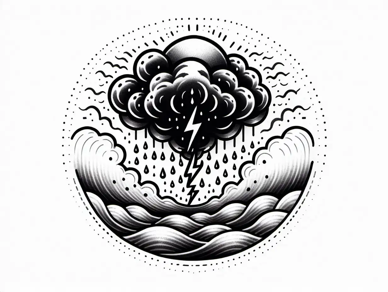 Horror tattoo lineart, masterpiece,  assimetric dark black cloud, blackwork, dripping black, explosive Lightning circular pattern waves, chaos.