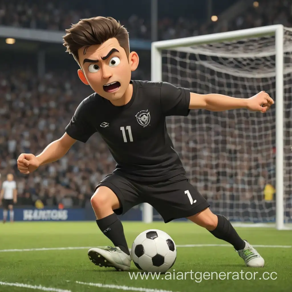 Cartoon-Man-in-Black-TShirt-Playing-Football-and-Scoring-Goal