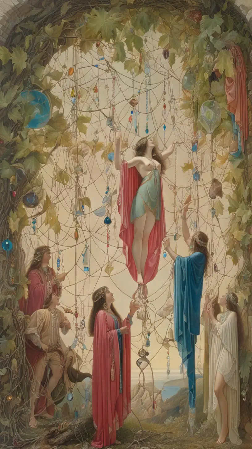  electric colors, cartographic, by Richard dadd, by greg rutkowski, hanging vines, by david mann, scroll painting, dramatic, jewels, treasure