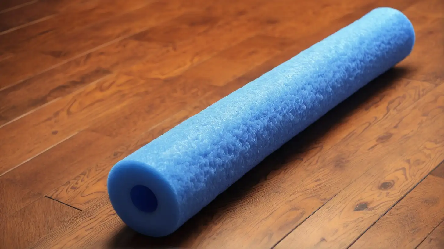 Vibrant Blue Pool Noodle on Wooden Surface